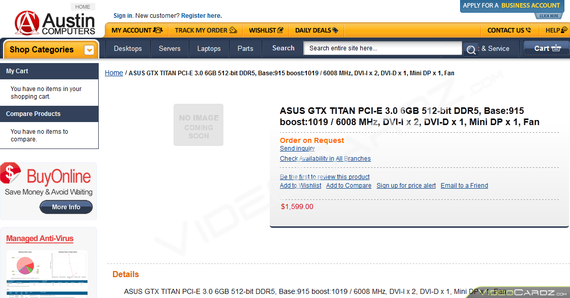 ASUS GeForce GTX Titan Austing Listing