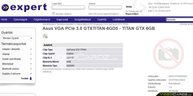 New ASUS GeForce GTX Titan Listing
