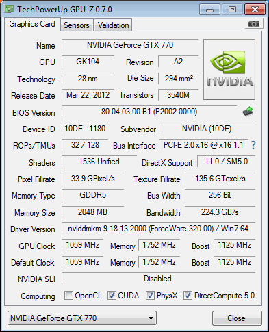NVIDIA GeForce GTX 770 GPU-z