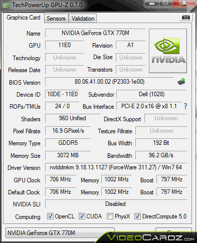 NVIDIA GeForce GTX 770M GPU-Z