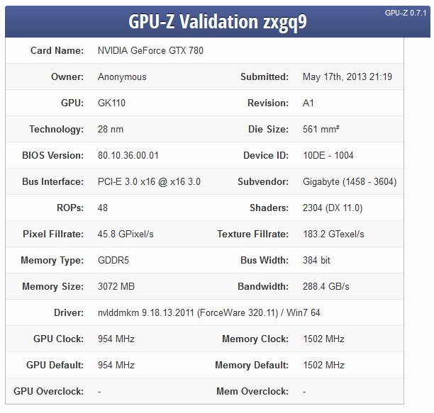 NVIDIA GeForce GTX 780 GPU-Z