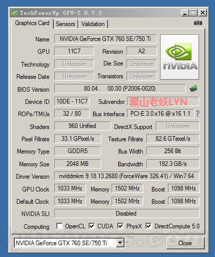 NVIDIA GeForce GTX 750 Ti GPUz