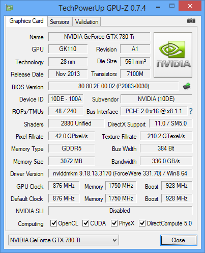 NVIDIA GeForce GTX 780 Ti GPUZ