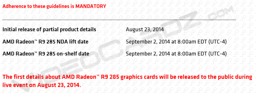 AMD Radeon R9 285 NDA lift date