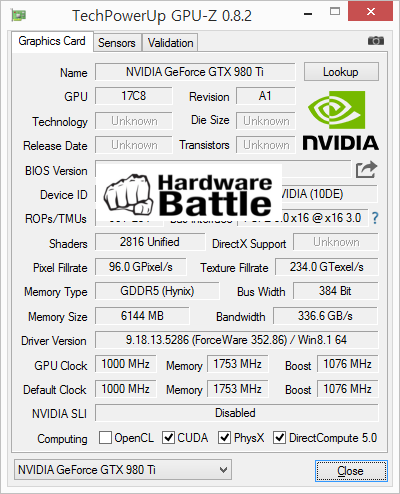 GeForce GTX 980 Ti GPU-Z specifications