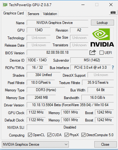 GeForce 940MX GPUZ