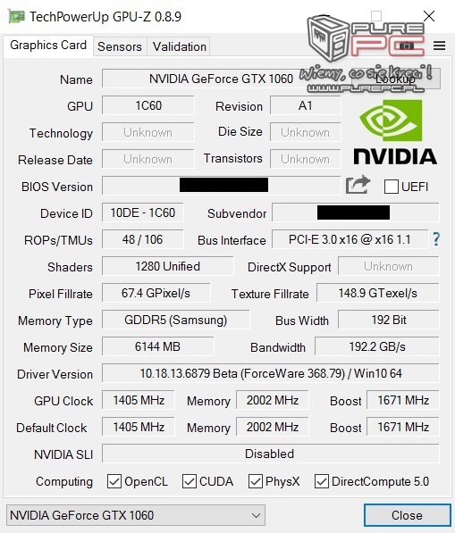 nvidia geforce gtx 1060 mobile specs