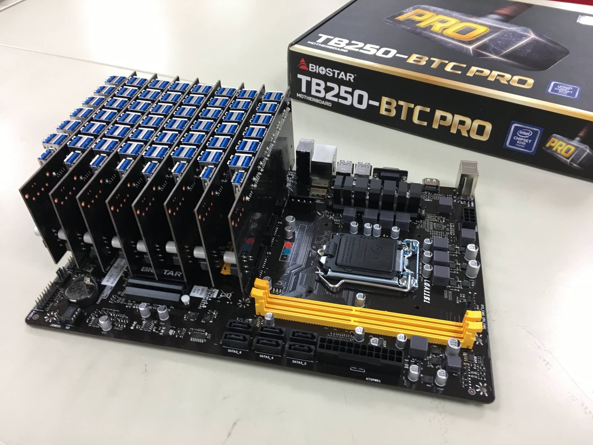 Biostar teasing motherboard with 104 USB risers support for mining