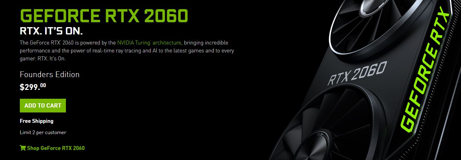 NVIDIA GeForce RTX 2060 اکنون 299 دلار قیمت دارد