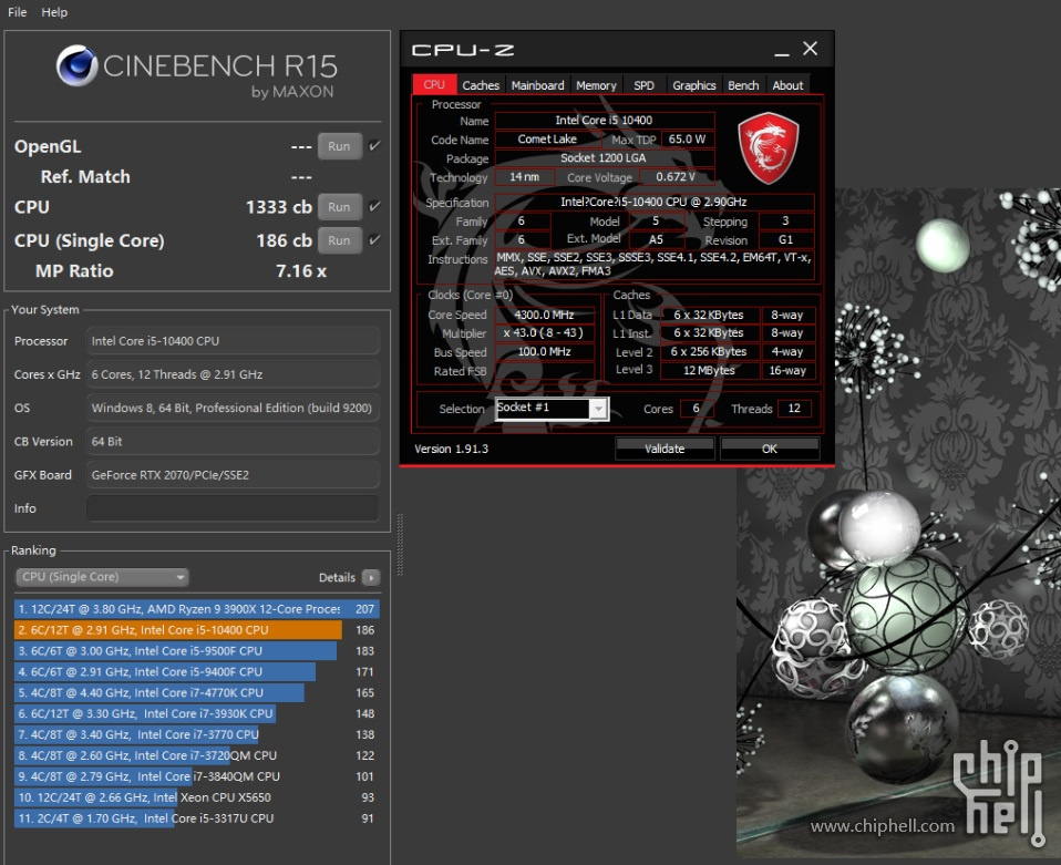 Core i5 10400F CINEBENCH R20 And CPUZ BENCH