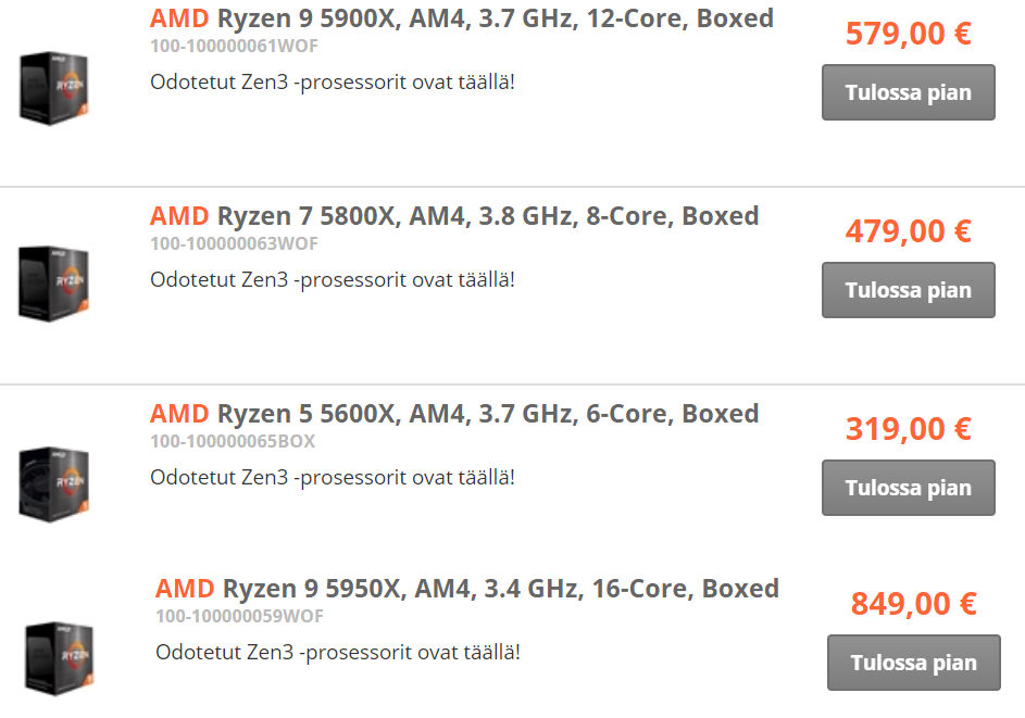 AMD Ryzen 5000 (Zen3) series' European pricing spotted - VideoCardz.com