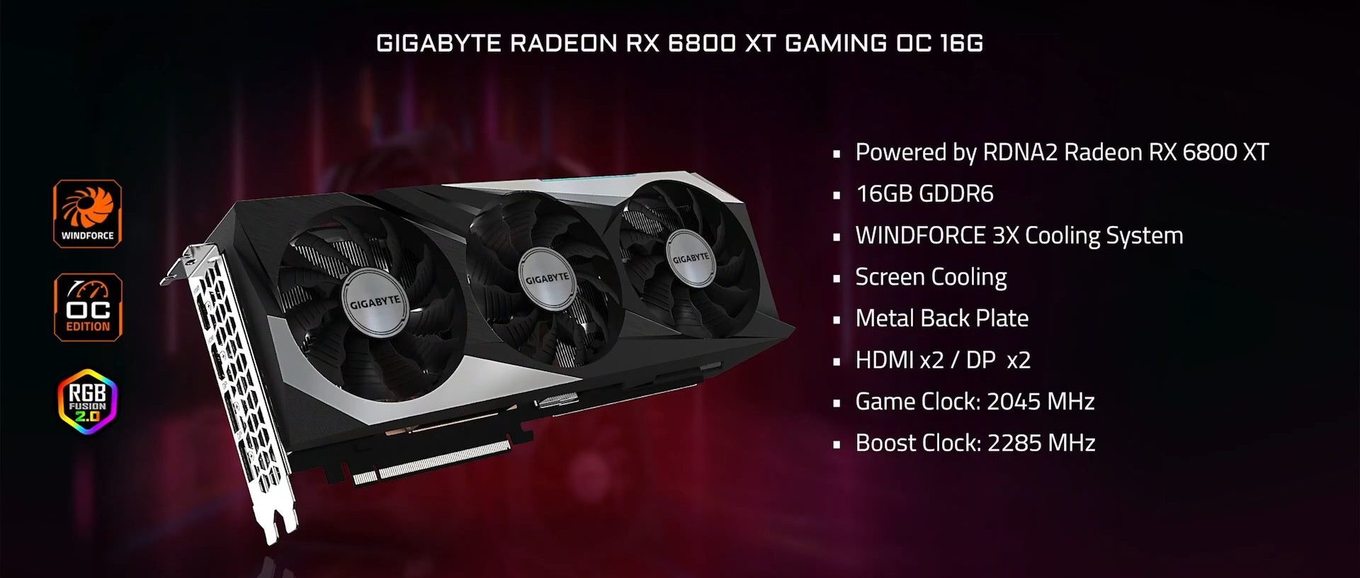 Gddr6 Gigabyte Radeon Rx 6800 Xt Gaming Oc 16g Video Card 16gb