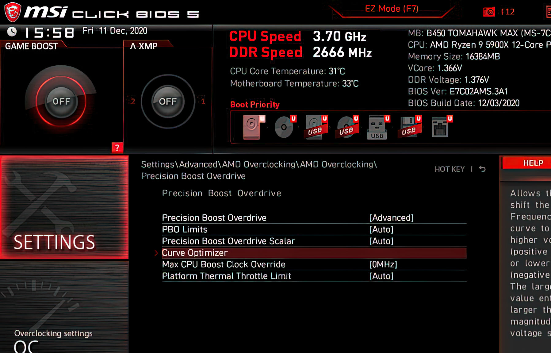 MSI demonstrates AMD Curve Optimizer on Ryzen 9 5900X and B450 Tomahawk