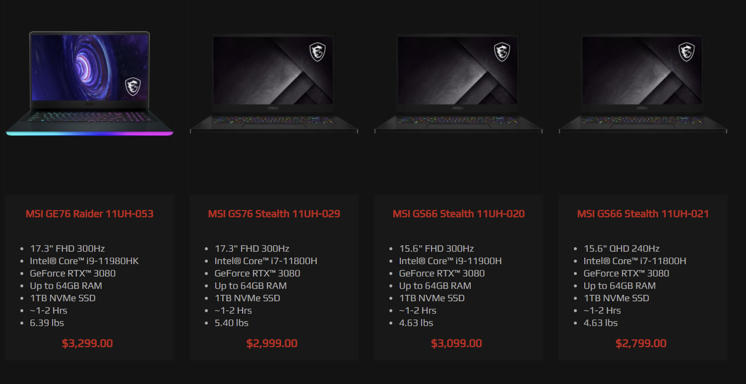 MSI Raider and Stealth laptops with 11th Gen 