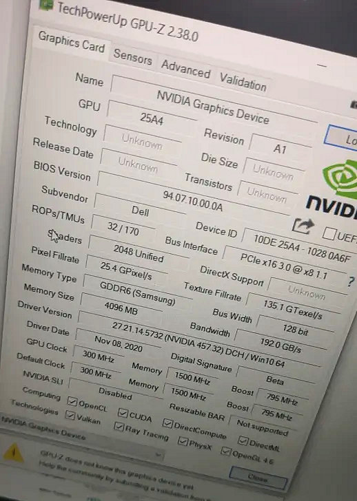NVIDIA GeForce RTX 3050 mobile with 2048 CUDA cores according to 