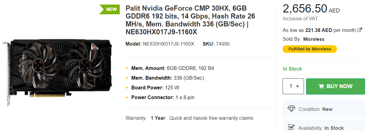 Nvidia Cmp 30hx Crypto Mining Processor Goes On Sale Videocardz Com