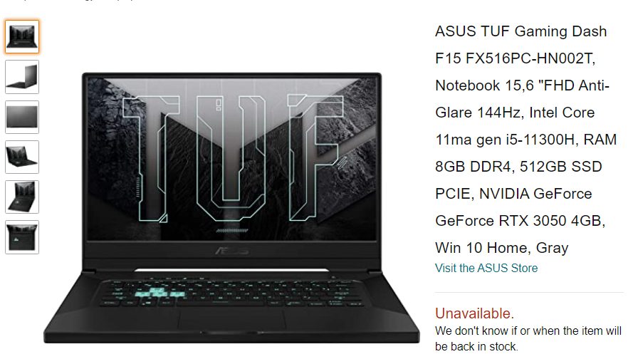 Asus Tuf Dash F15 Laptop With Geforce Rtx 3050 Graphics Listed By Amazon Videocardz Com