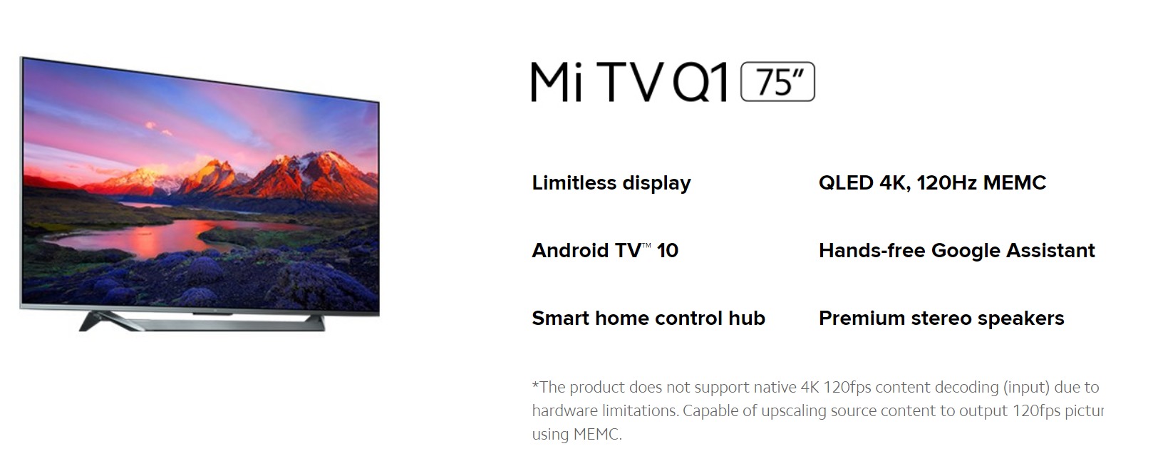 Xiaomi Mi Q1 TV with HDMI 2.1 and 120 Hz panel does not support