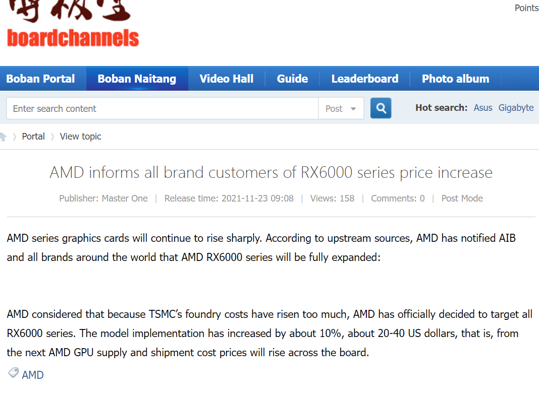 [情報] AMD要求AIB 6000系顯卡定價漲10%