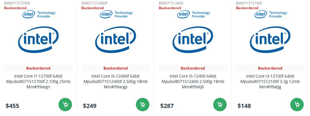 Intel Alder Lake Non-K Series Pricing in Canada, Source: Videocardz