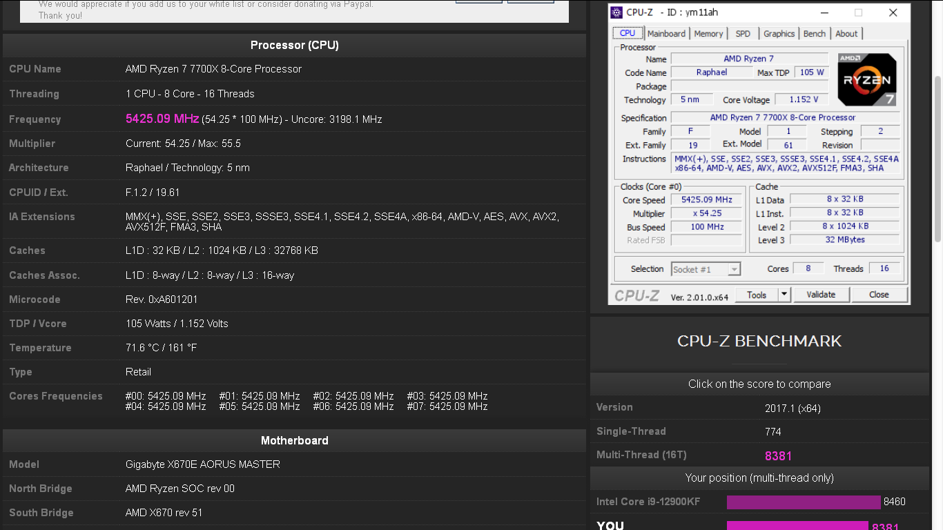 AMD Ryzen 7 7700X CPU-Z