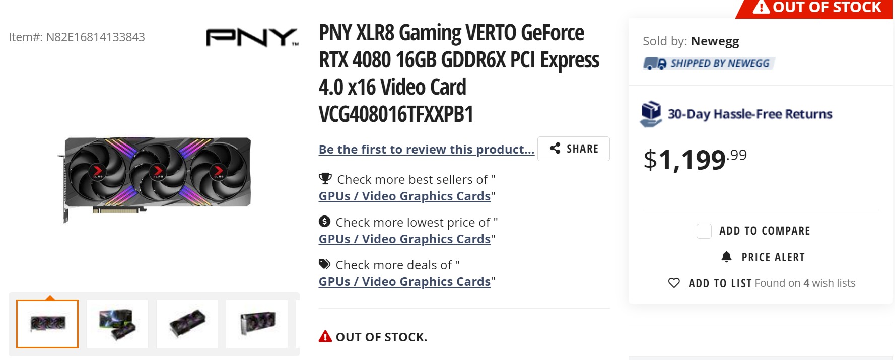 GeForce RTX 4080 Emerges at U.S. Retailer Starting at $1,199
