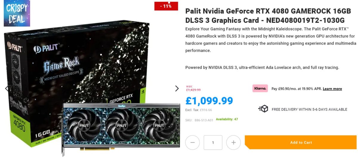 NVIDIA GeForce RTX 4080 now listed by UK retailer, price starts at