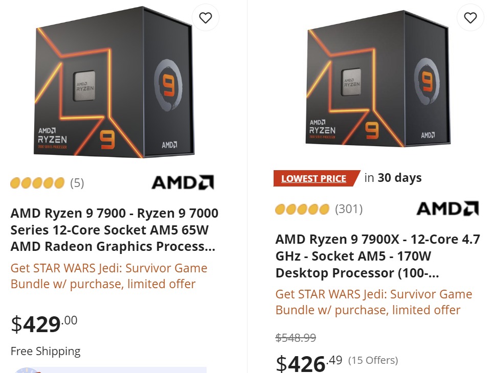 AMD Ryzen 7900/7700/7600 CPU pricing and specifications have been