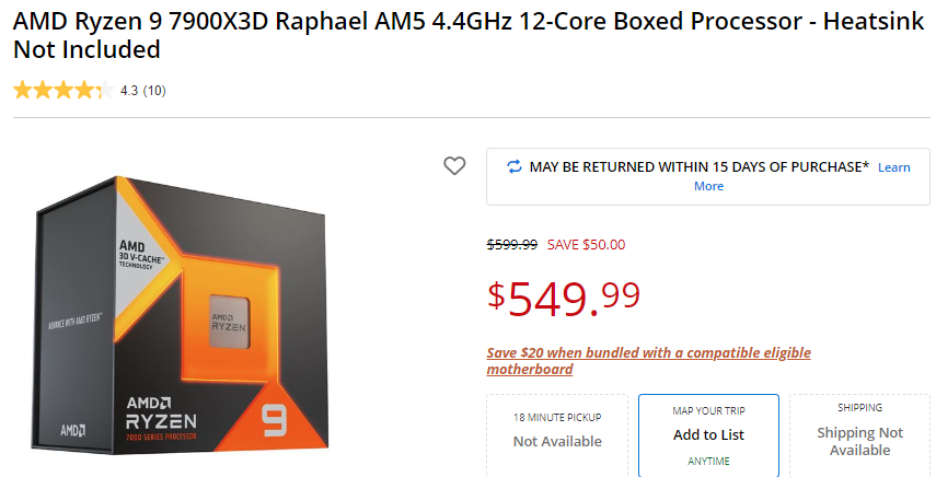 AMD Ryzen 7 7800X3D CPU Once Again Available For $339 US, Now