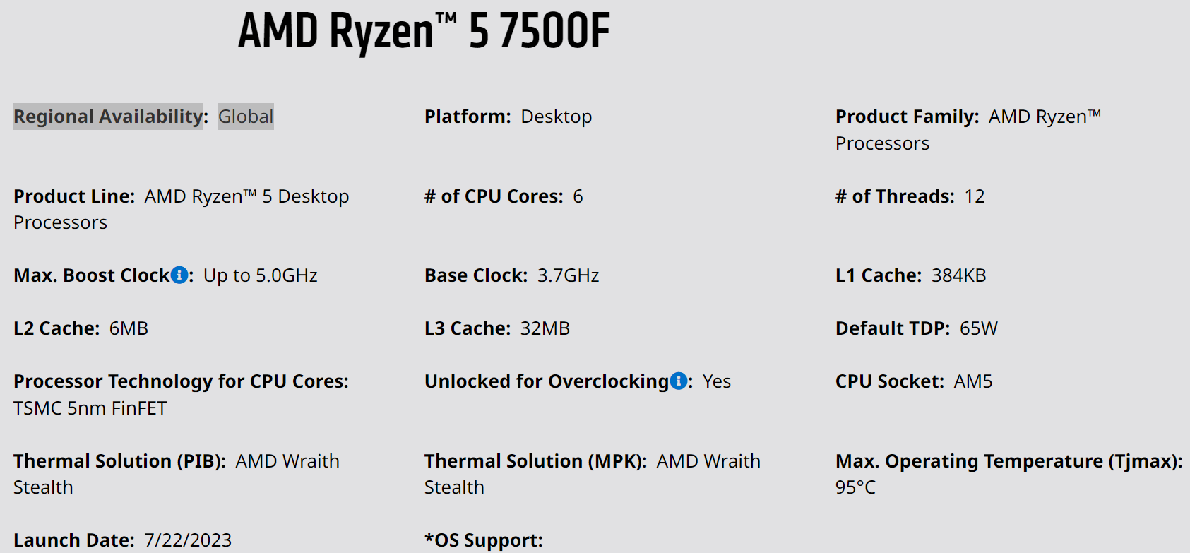 AMD Ryzen 5 7500F iGPU-less Processor Launched For $179