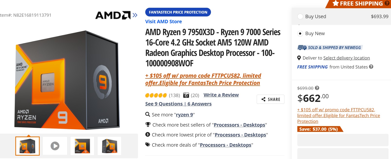 Amd Ryzen 9 7950 X 3d Cpu Processor With Radeon Graphics 16/32 120w Am5  144mb 5700mhz Tray - 100-000000908