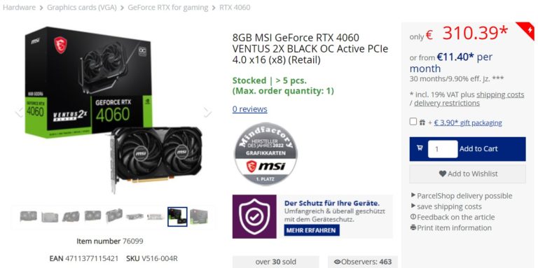 6% of retailers 4060, RTX than prices cheaper NVIDIA now European less slash in GeForce a week