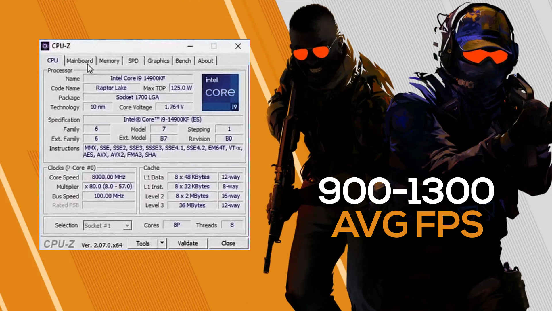 Gaming rig with 8 GHz Core i9-14900KF overclocked CPU runs Counter Strike 2  at 900-1300 FPS 