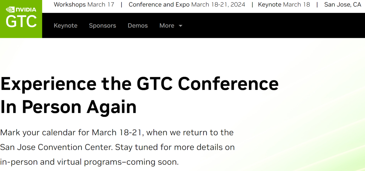 NVIDIA GTC 2024 Keynote date set for March 18, 2024