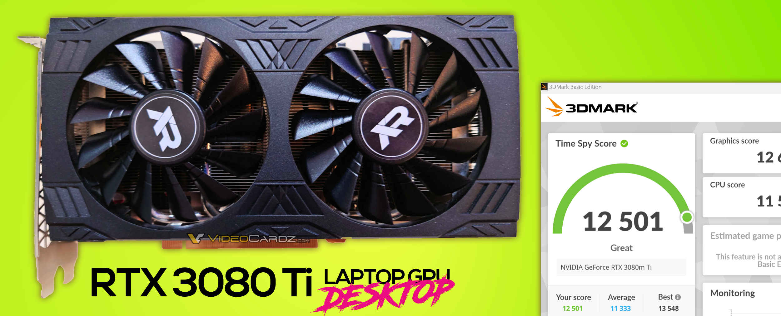 GeForce RTX 3080 Ti mobile GPU turned desktop has been tested in 3DMark 