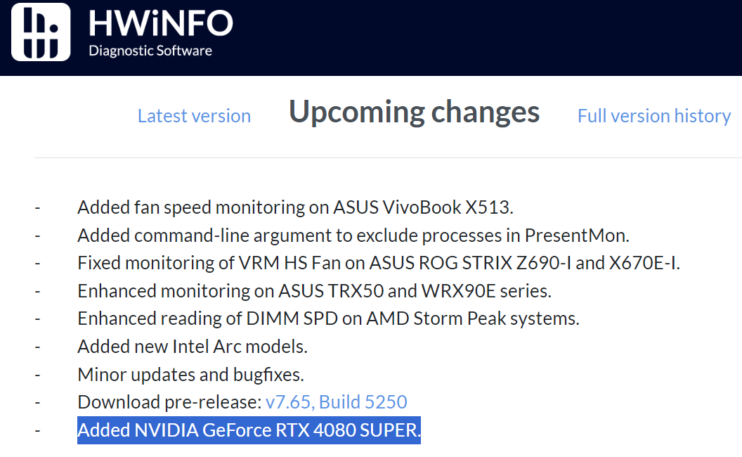 NVIDIA GeForce RTX 4080 SUPER has already been 'added' to HWiNFO