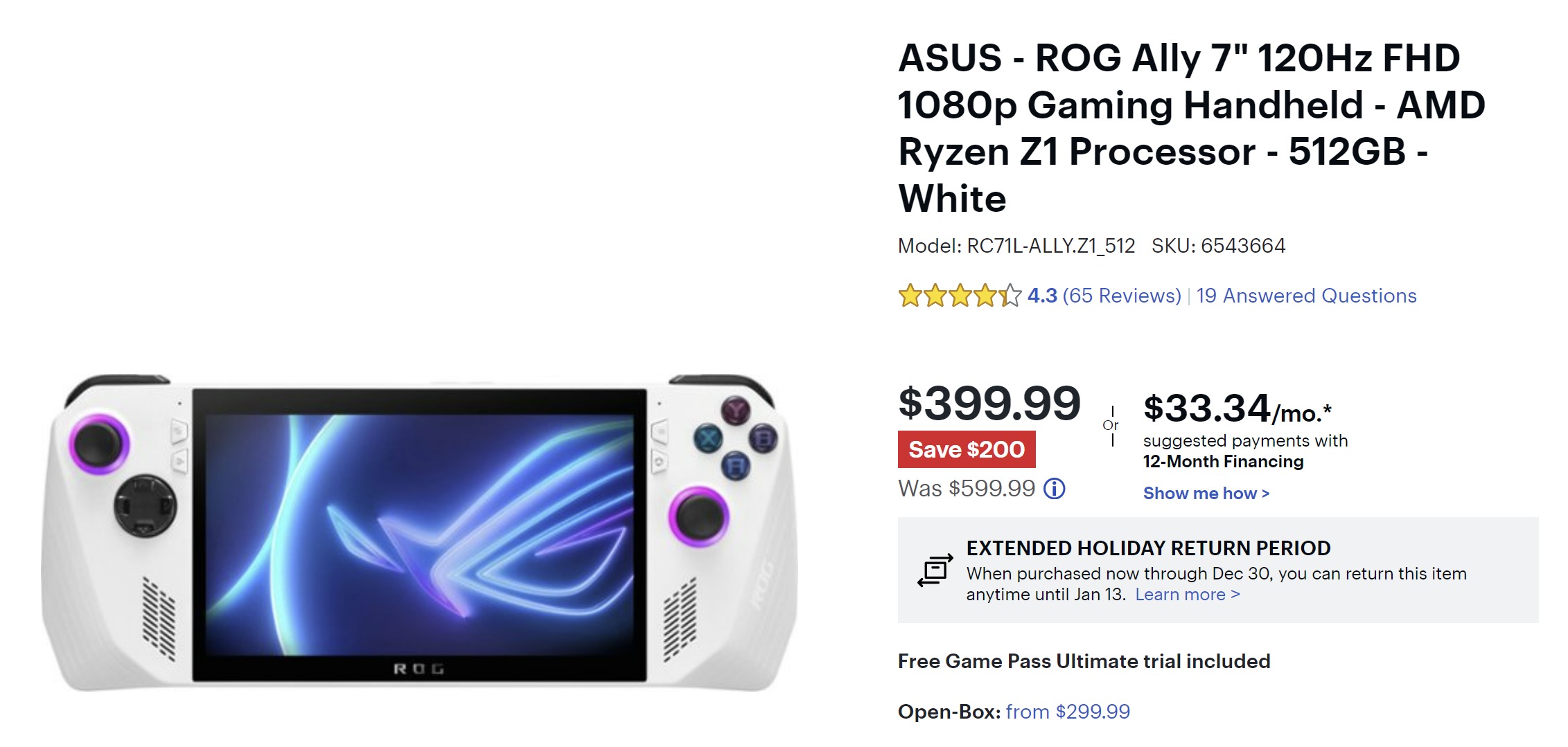 ASUS ROG Ally Z1 non-Extreme is now available for just $399