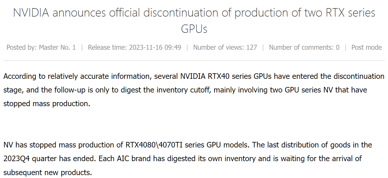 Rumor: Nvidia Ceases Production of RTX 4070 Ti and RTX 4080 GPUs to make  room for RTX 40 SUPER