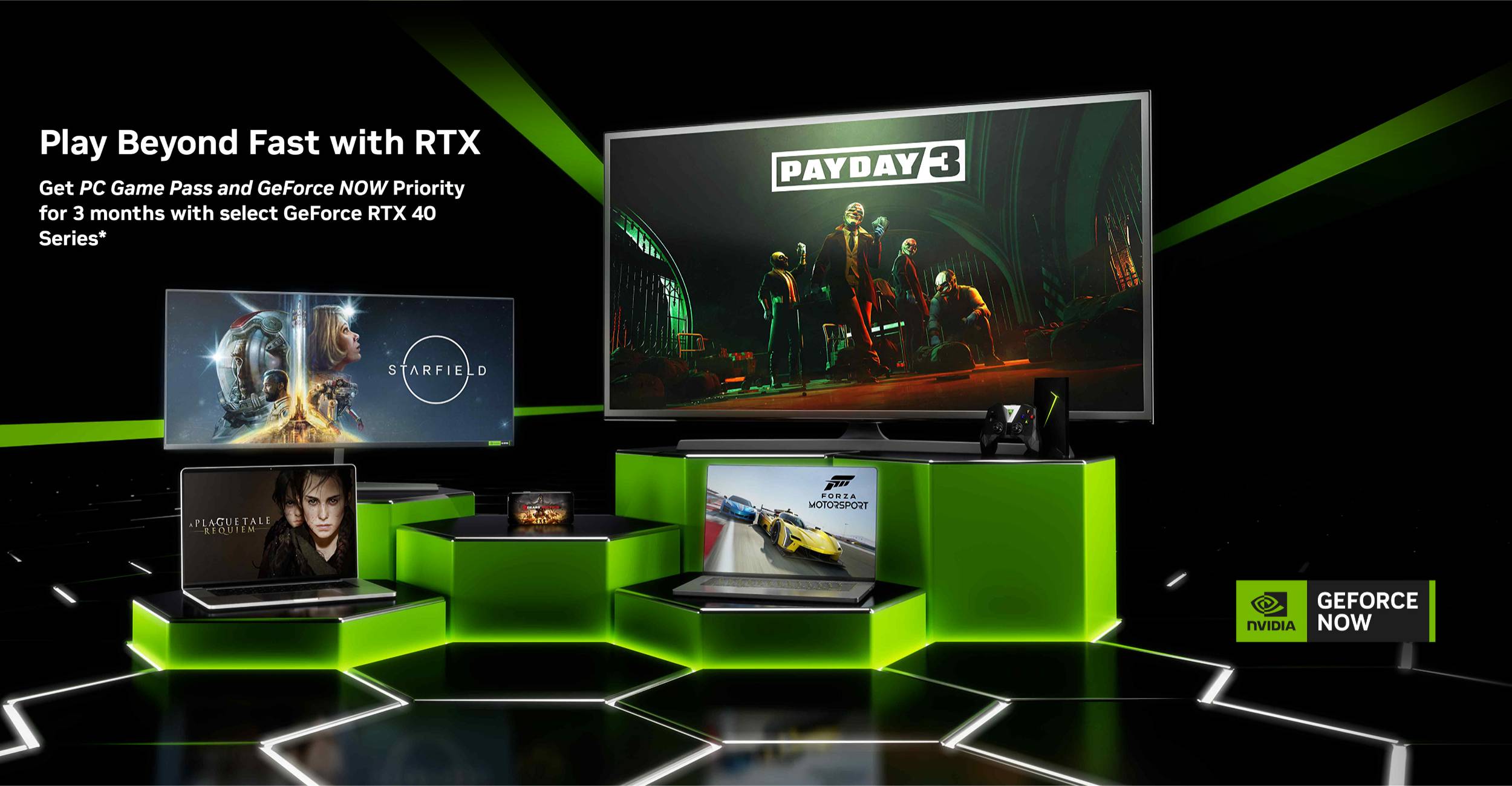 NVIDIA GeForce RTX 40-GPUs werden jetzt mit 3 Monaten kostenlosem Game Pass für PC und GeForce NOW-Priorität geliefert