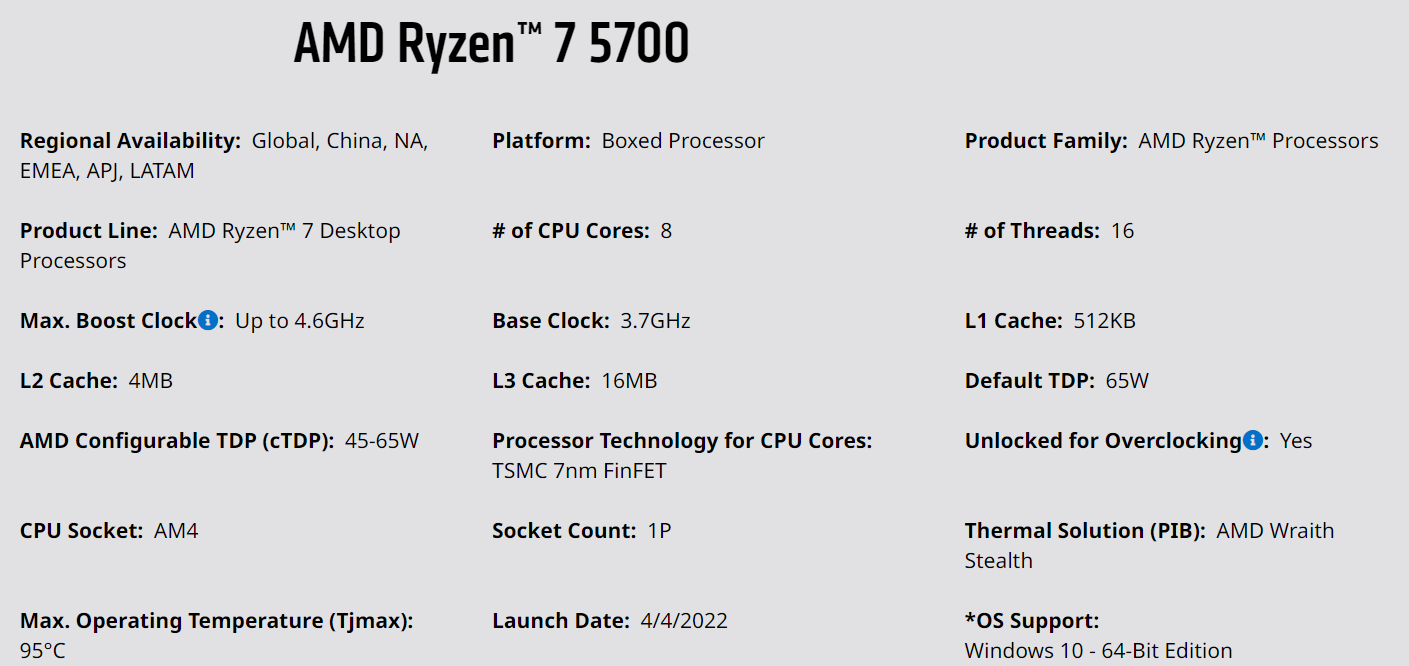 AMD launches Ryzen 7 5700 AM4 CPU, initial pricing for 5700X3D