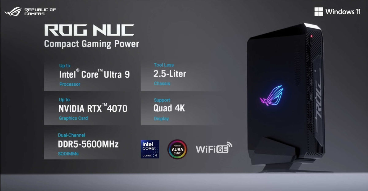 ASUS ROG NUC oficialmente con CPU hasta Core Ultra 9 185H y GPU RTX 4070 en chasis de 2.5L