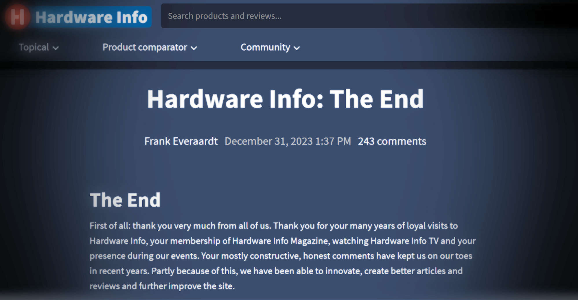 Hardware.info, a leading technology website in the Netherlands, has been shut down
