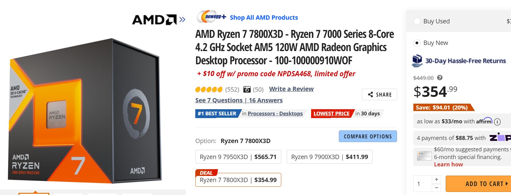 AMD Ryzen 7 7800X3D Zen4 CPU drops to $345 - VideoCardz.com